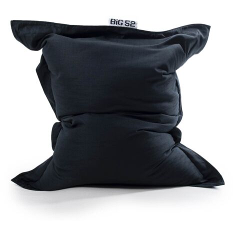 Pouf Géant Lin Intérieur Salon, Déhoussable, Cocooning Noir BiG52