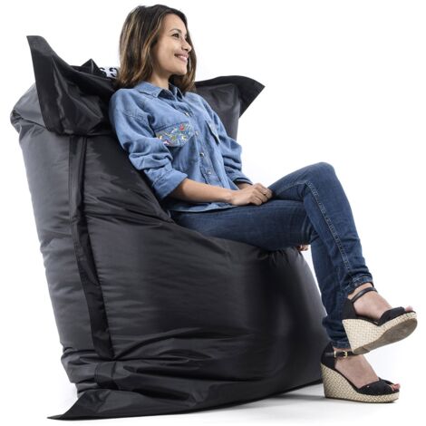Pouf Géant Noir BiG52 Classic 170x130 cm - Déhoussable, Intérieur/Extérieur, Rempli de Billes de Polystyrène