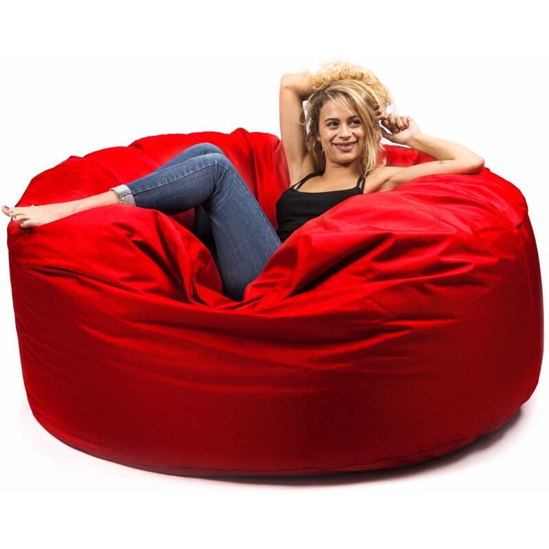 Pouf Géant Rond xxl Extérieur En Tissu Résistant Outdoor Rouge, Déhoussable, Pour Jardin, terrasse - TiTAN