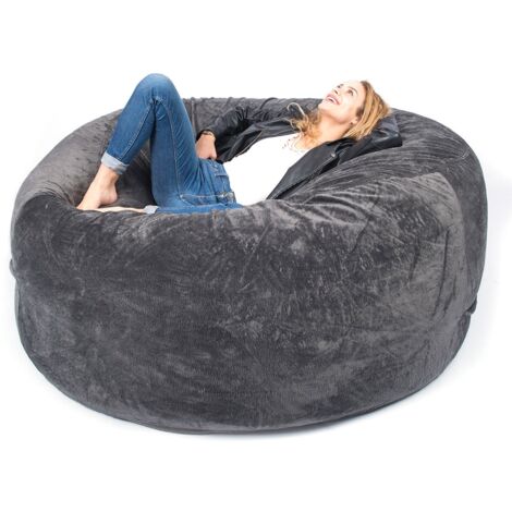 Pouf Géant Rond XXXL Intérieur En Tissu Doux Polaire Gris, Déhoussable, Pour Salon - TiTAN