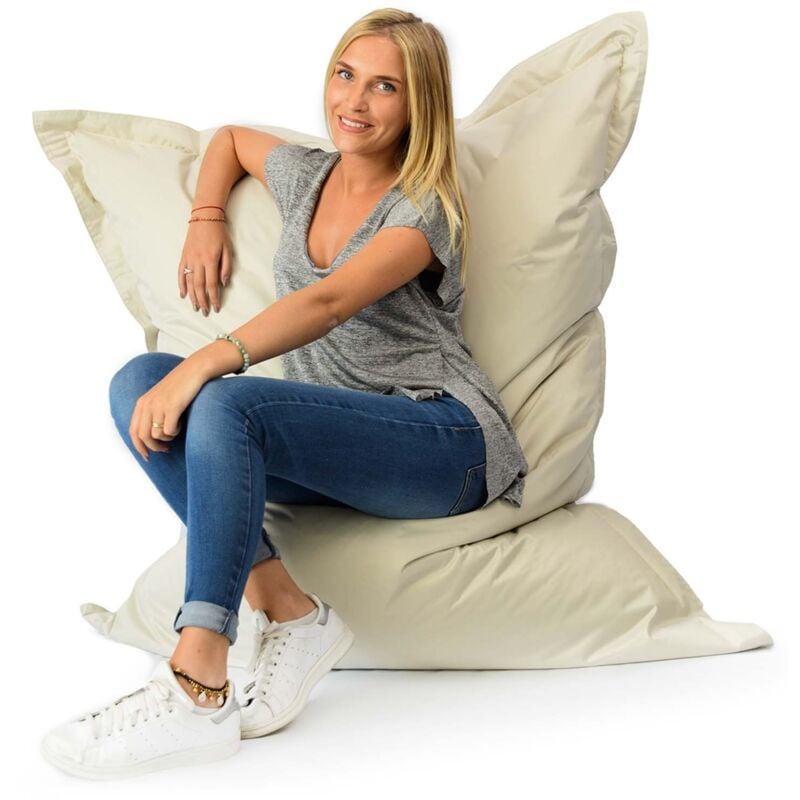 Pouf Géant xl 160 x120 cm Intérieur et Extérieur, Déhoussable, Salon, Jardin, Beige BiG52