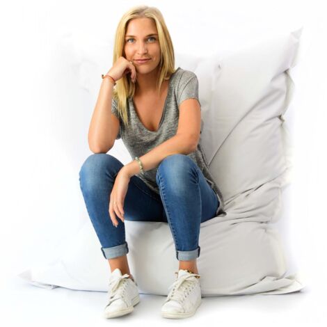 Pouf Géant XL 160 x120 cm Intérieur et Extérieur, Déhoussable, Salon, Jardin, Blanc BiG52