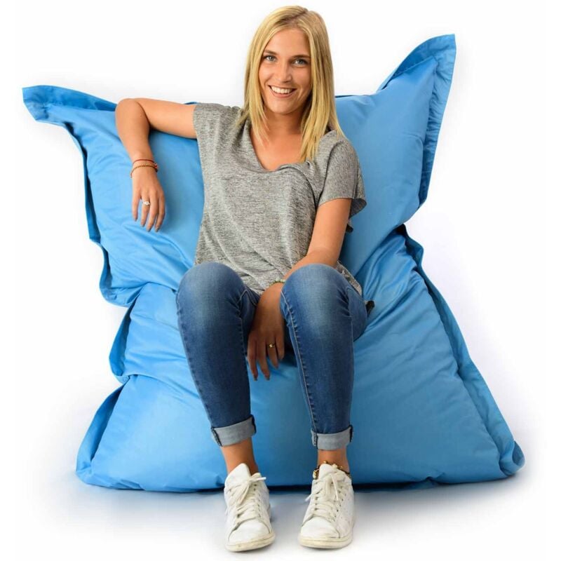 Pouf Géant xl 160 x120 cm Intérieur et Extérieur, Déhoussable, Salon, Jardin, Bleu Ciel BiG52