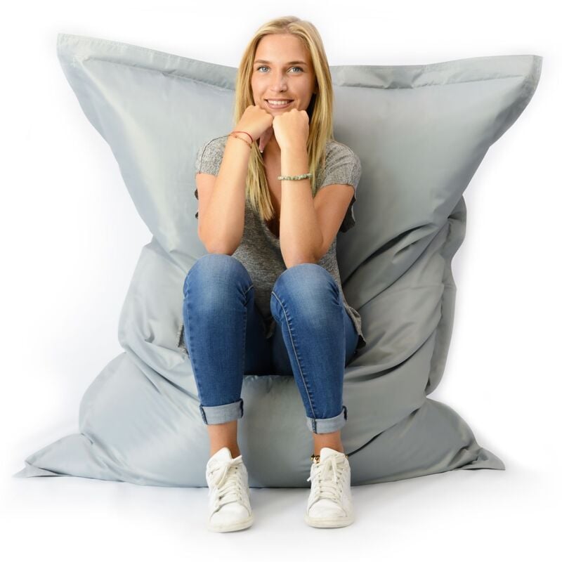 Pouf Géant xl 160 x120 cm Intérieur et Extérieur, Déhoussable, Salon, Jardin, Gris BiG52