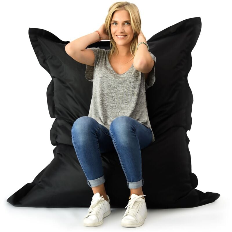 Pouf Géant xl 160 x120 cm Intérieur et Extérieur, Déhoussable, Salon, Jardin, Noir BiG52