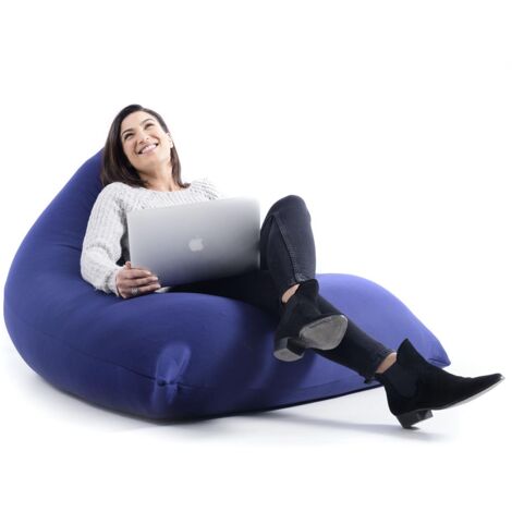 Pouf Géant XL Forme Berlingot Intérieur, Déhoussable, Salon, Chambre, Tissu Stretch élastique, Bleu Marine BiG52