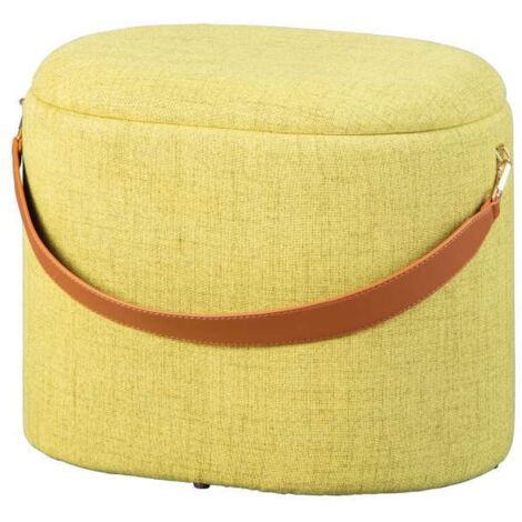 pouf giallo con contenitore e maniglia in ecopelle, 42x30x36cm