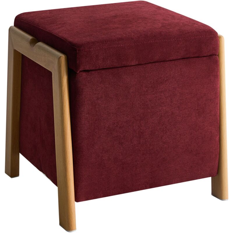 Pouf Glam Retro en Tissu avec Rangement Meuble Salon Chambre Bordeaux Edland