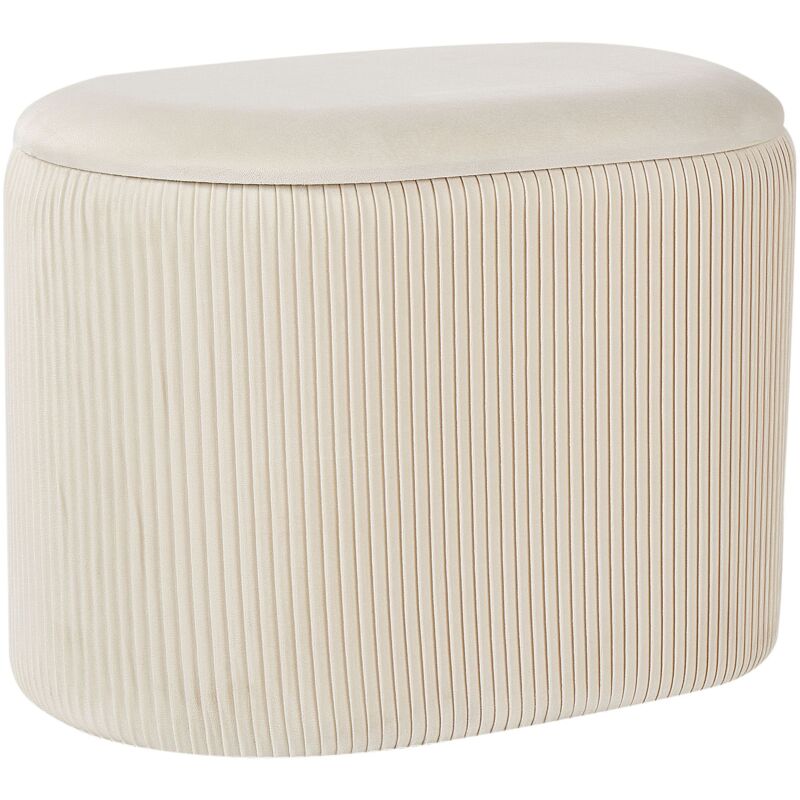 Pouf Glamour en Velours Rembourré avec Rangement Beige Clair Richland