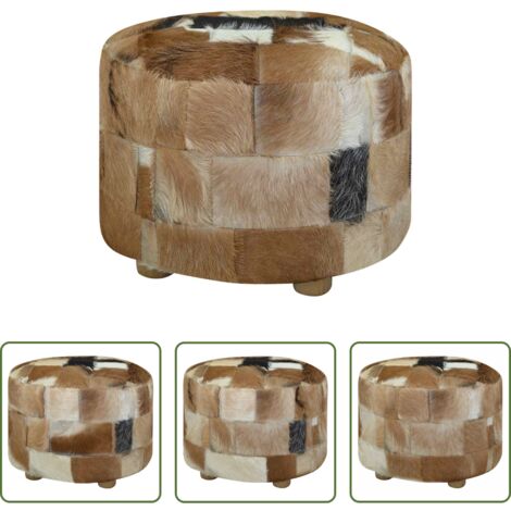 Pouf in pelle -  Pouf Rotondo in Pelle di Capra 50x50x45 cm