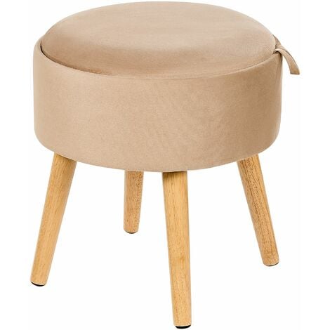 Pouf sgabello ottomano rotondo 3 stati velluto beige HAMBURG