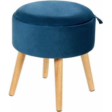 Pouf Poggiapiedi Ø60x40 cm in Velluto Blu Scuro