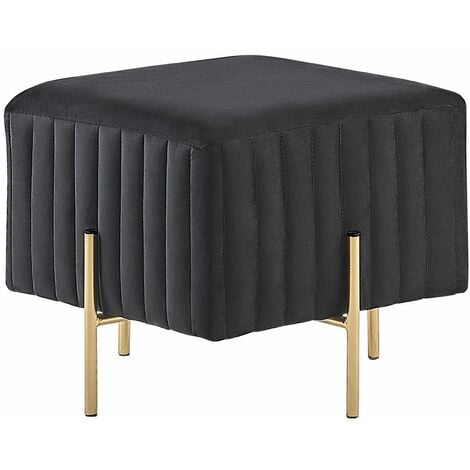 Pouf in Velluto Nero con Gambe in Metallo Dorato 45 x 45 cm Dayton