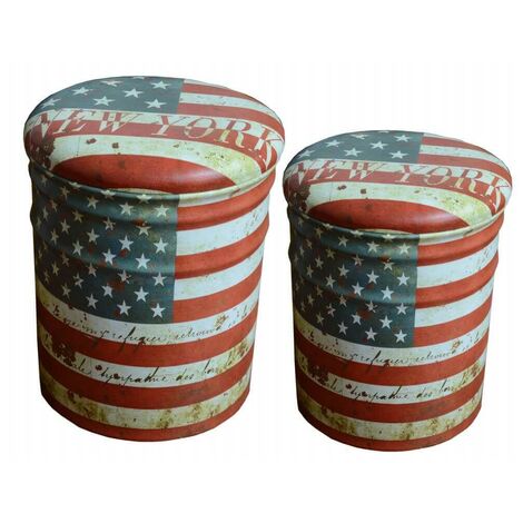 Pouf Innenbehälter mit gepolstertem PVC -Sitz und US -amerikanischer Flaggendekoration - Red