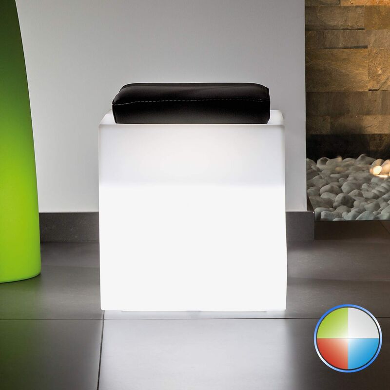 Pouf rond avec lumière led en résine 40X40 cm mod. Square led Multicolor avec Batterie Solaire