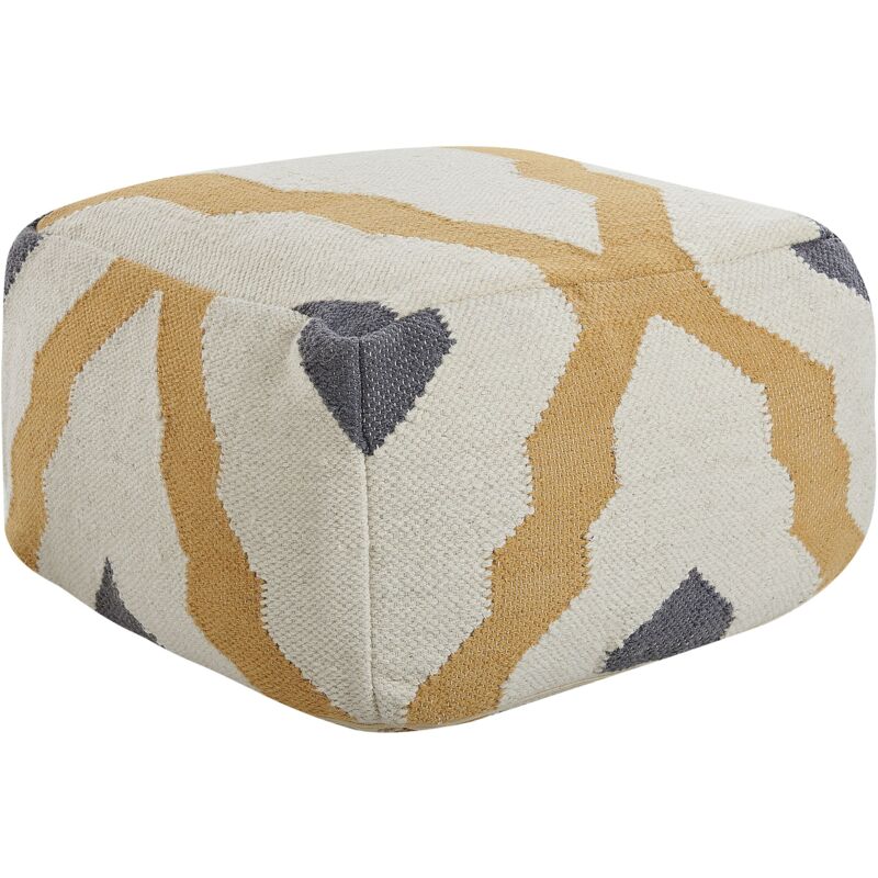 Pouf di lana fatto a mano beige chiaro giallo grigio lavorato a maglia boho rustico ottomana Zeugma