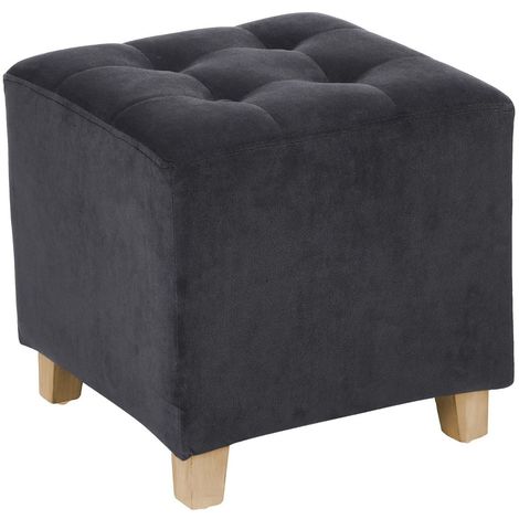 Pouf Léandre effet velours noir - Atmosphera créateur d'intérieur