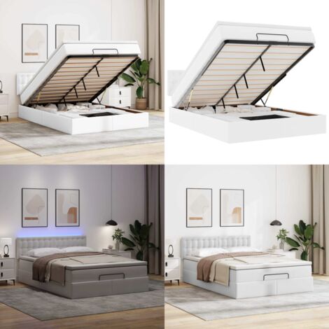 Pouf Letto con Materassi e LED Bianco Puro 140x190cm Similpelle - Materasso a molle - Luci a LED