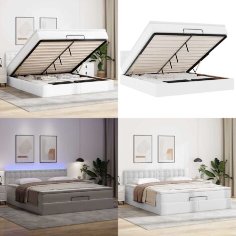 Pouf Letto con Materassi e LED Bianco Puro 180x200cm Similpelle - Materasso a molle - Stoccaggio sotto il letto