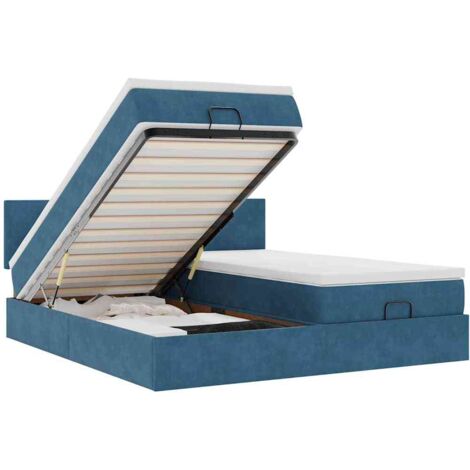 Pouf Letto con Materassi e LED Blu Scuro 200x200cm Velluto vidaXL