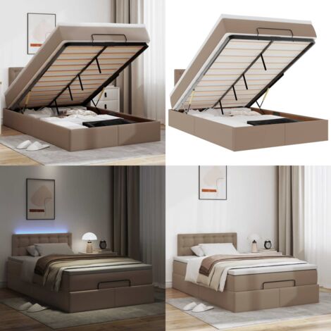 Pouf Letto con Materassi e LED Cappuccino 120x190 cm Similpelle - Materasso a molle - Luci a LED