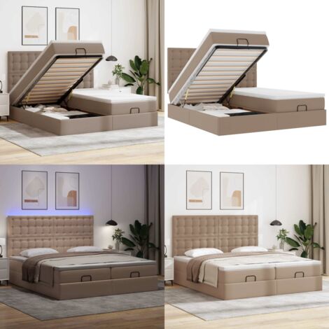 Pouf Letto con Materassi e LED Cappuccino 180x200cm Similpelle - Materasso a molle insacchettate - Stoccaggio sotto il letto