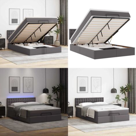 Pouf Letto con Materassi e LED Grigio 140x190cm Similpelle - Materasso a molle - Stoccaggio sotto letto
