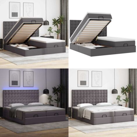 Pouf Letto con Materassi e LED Grigio 180x200cm Similpelle - Materasso a molle insacchettate - Stoccaggio sotto il letto