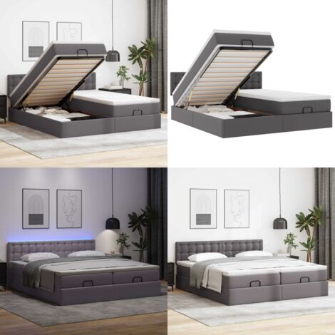 Pouf Letto con Materassi e LED Grigio 180x200cm Similpelle - Materasso a molle insacchettate - Stoccaggio sotto il letto
