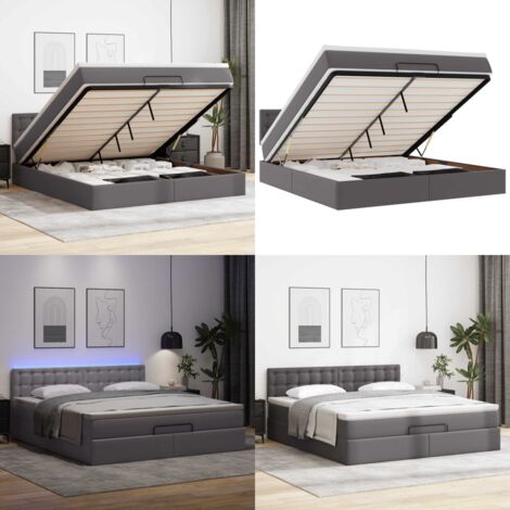 Pouf Letto con Materassi e LED Grigio 180x200cm Similpelle - Materasso a molle - Luci a LED