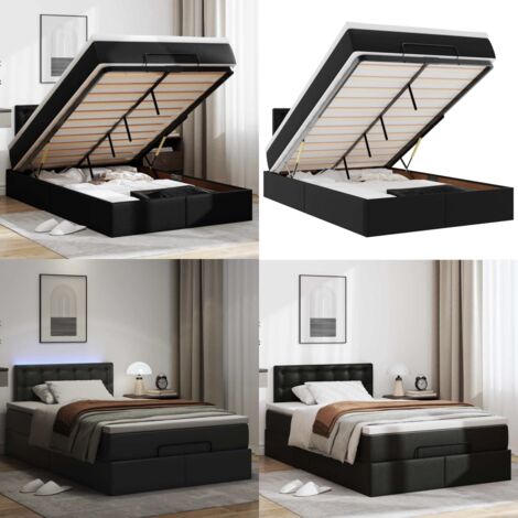 Pouf Letto con Materassi e LED Nero 120x190 cm Similpelle - Materasso a molle - Letto con luci LED