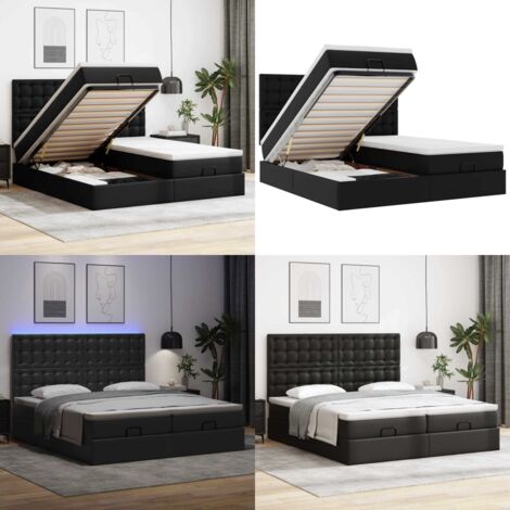 Pouf Letto con Materassi e LED Nero 180x200cm Similpelle - Materasso a molle insacchettate - Stoccaggio sotto il letto