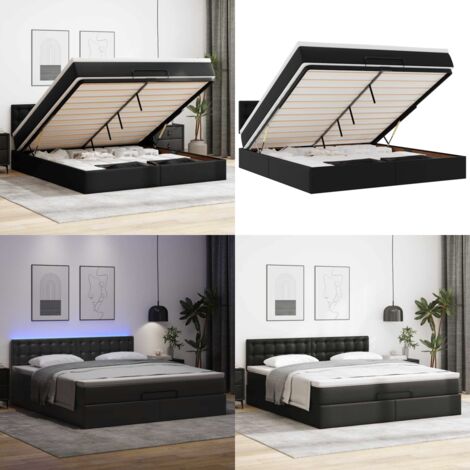 Pouf Letto con Materassi e LED Nero 180x200cm Similpelle - Materasso a molle - Letto con luci LED