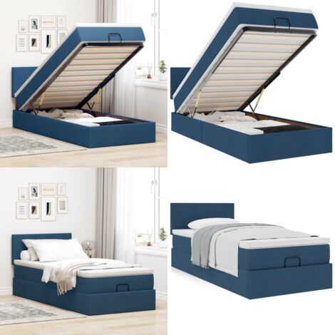 Pouf Letto con Materasso Blu 100x200 cm in Tessuto - Materasso a molle - Letto con stoccaggio