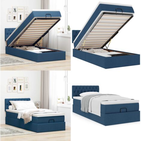 Pouf Letto con Materasso Blu 100x200 cm in Tessuto - Materasso a molle - Letto con stoccaggio
