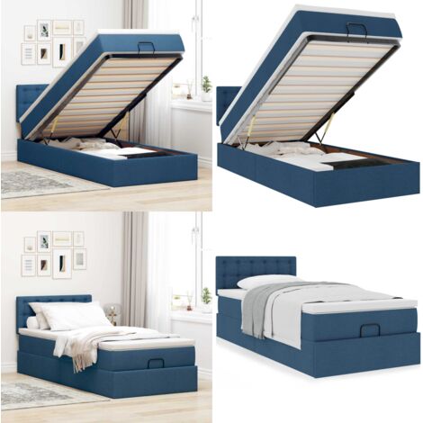 Pouf Letto con Materasso Blu 100x200 cm in Tessuto - Materasso a molle - Letto con stoccaggio