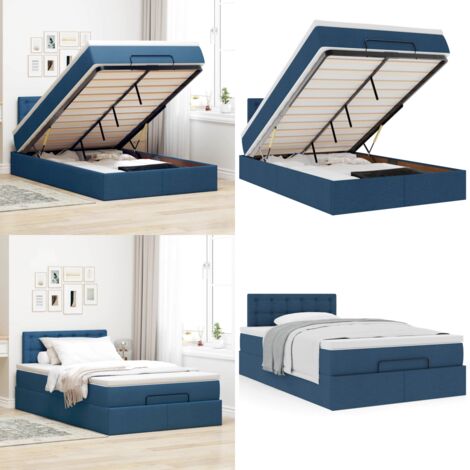 Pouf Letto con Materasso Blu 120x200 cm in Tessuto - Materasso a molle insacchettate - Letto con stoccaggio