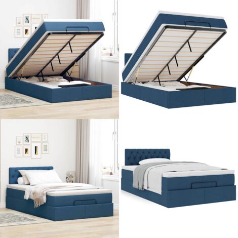 Pouf Letto con Materasso Blu 120x200 cm in Tessuto - Materasso a molle insacchettate - Letto con stoccaggio