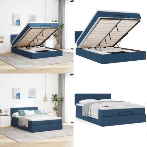 Pouf Letto con Materasso Blu 140x190 cm in Tessuto - Materasso a molle - Letto con vano portaoggetti