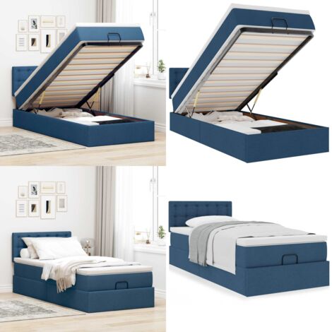 Pouf Letto con Materasso Blu 90x200 cm in Tessuto - Materasso a molle insacchettate - Letto con stoccaggio