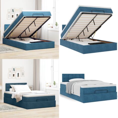 Pouf Letto con Materasso Blu Scuro 120x190 cm Velluto - Materasso a molle - Letto con materasso