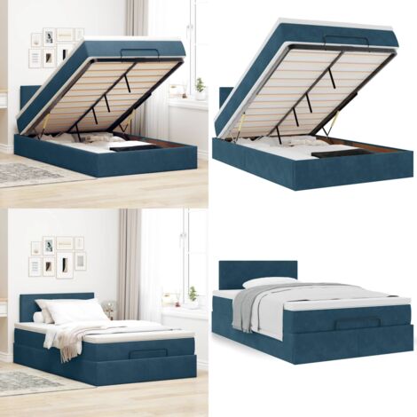 Pouf Letto con Materasso Blu Scuro 120x190 cm Velluto - Materasso a molle - Letto con materasso