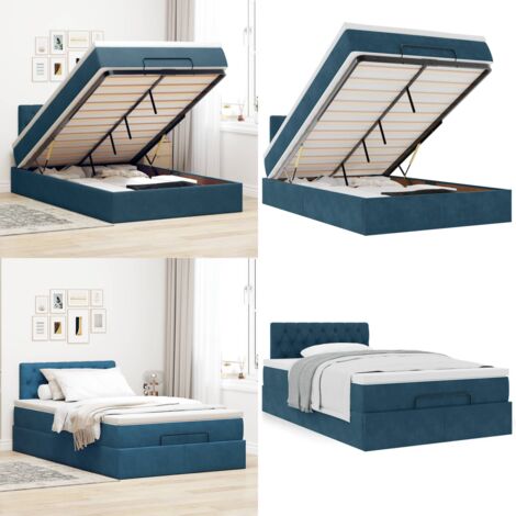 Pouf Letto con Materasso Blu Scuro 120x190 cm Velluto - Materasso a molle - Letto con materasso