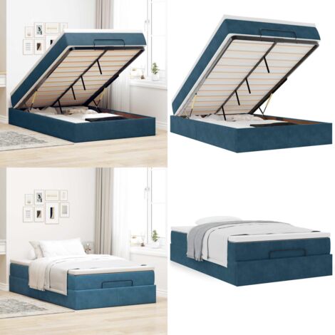 Pouf Letto con Materasso Blu Scuro 120x190 cm Velluto - Materasso a molle - Letto con vano portaoggetti