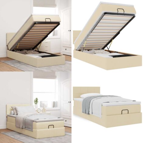 Pouf Letto con Materasso Crema 100x200 cm in Tessuto - Materasso a molle insacchettate - Letto con spazio sotto