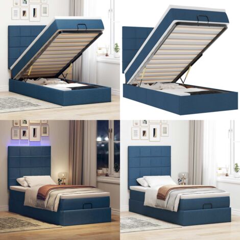 Pouf Letto con Materasso e LED Blu 100x200 cm in Tessuto - Materasso a molle - Coprimaterasso