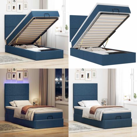 Pouf Letto con Materasso e LED Blu 100x200 cm in Tessuto - Materasso a molle - Coprimaterasso