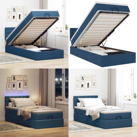 Pouf Letto con Materasso e LED Blu 100x200 cm in Tessuto - Materasso a molle - Luci a LED
