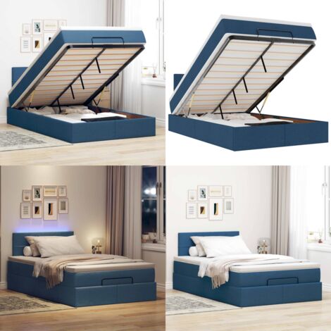 Pouf Letto con Materasso e LED Blu 120x190cm in Tessuto - Pouf letto - Materasso a molle insacchettate