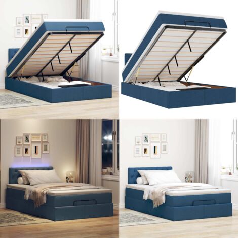 Pouf Letto con Materasso e LED Blu 120x190cm in Tessuto - Pouf letto - Materasso a molle insacchettate